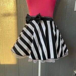 Black and White Striped Skirt with Bow
